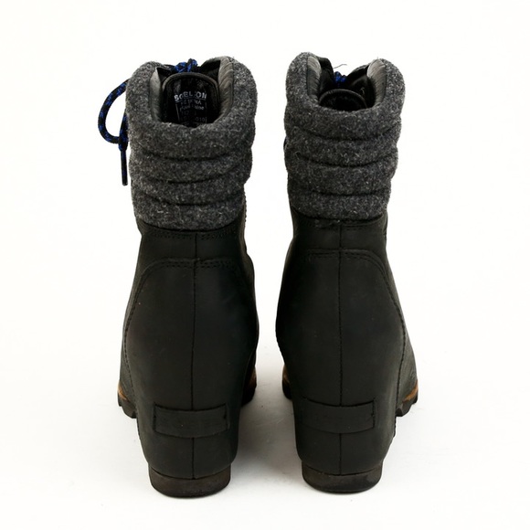 SOREL BLACK WEATHERPROOF WEDGE ANKLE BOOTS sz 7.5 - Picture 4 of 6